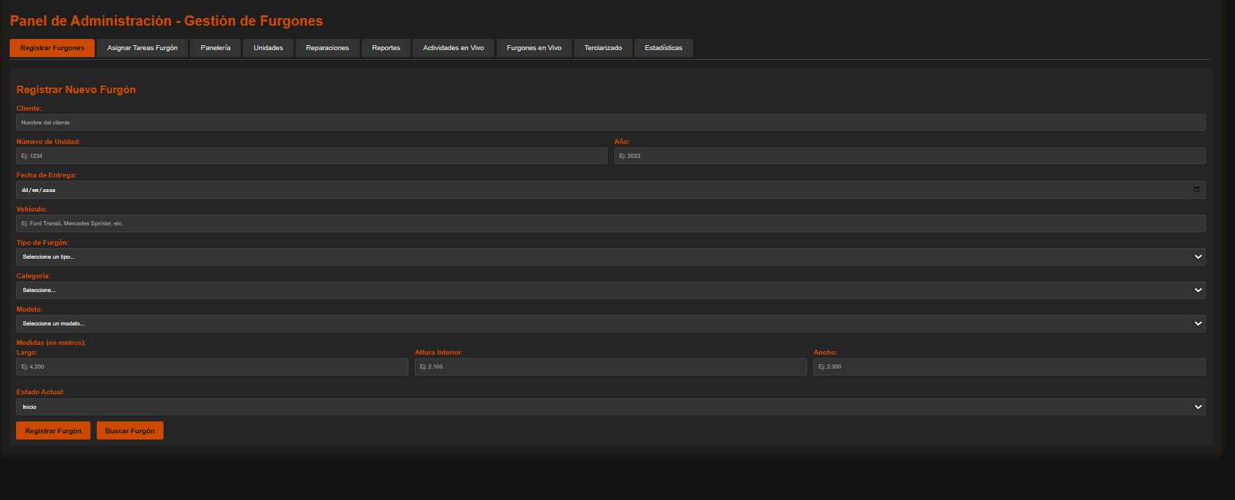 Formulario de Registro de Nuevo Furgón